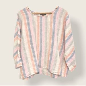 For Cynthia Linen Striped 3/4 Sleeve Loose Fit Top